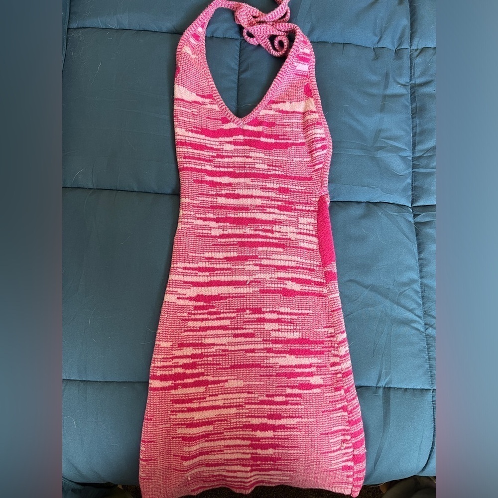 Pink Knit Halter Dress | Tie Neck | Low Back | Size Medium